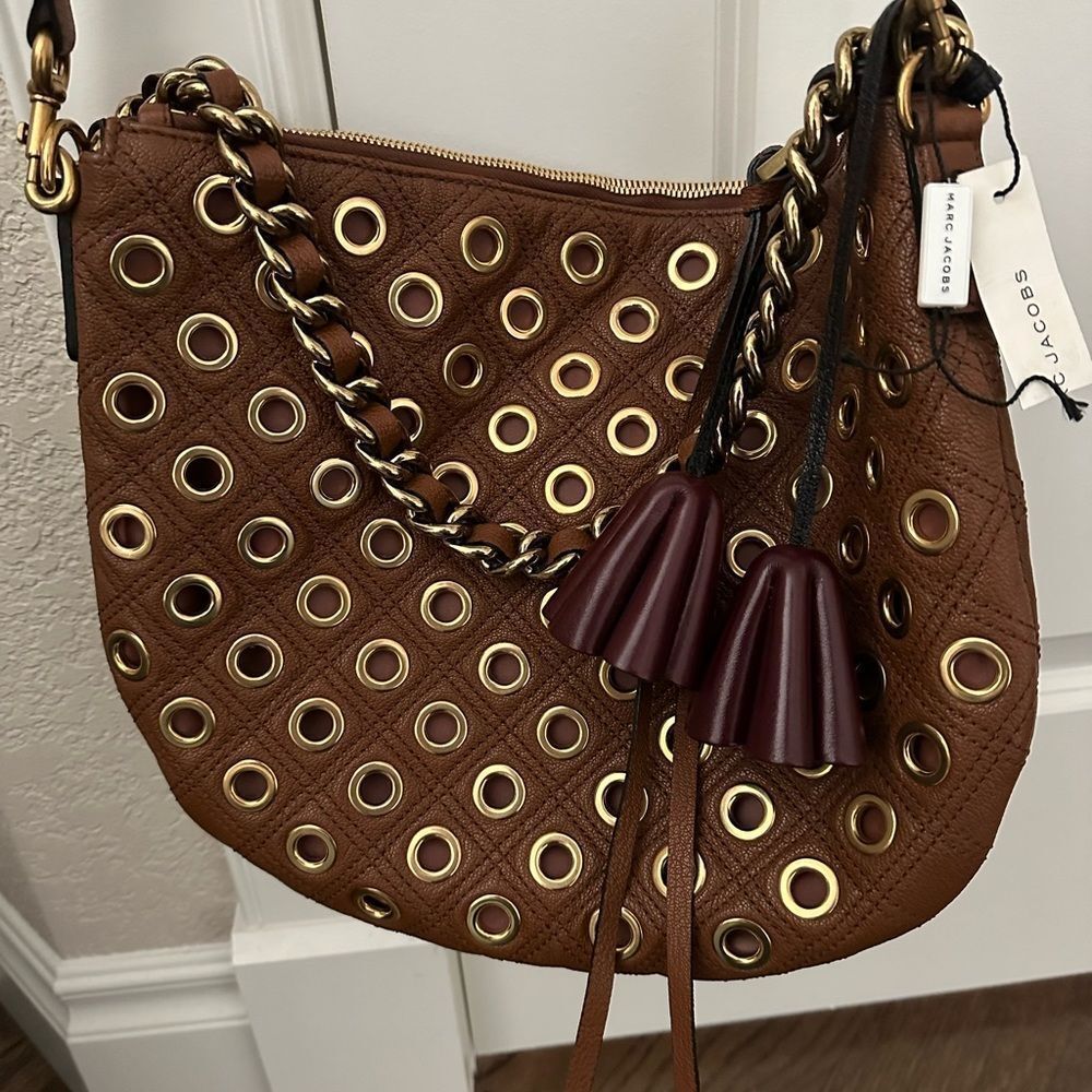 NWT Marc Jacobs | Nomad Quilted Grommet Hobo Bag, Brown - Picture 3 of 8